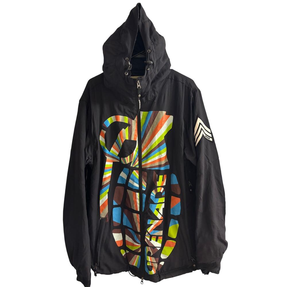 Grenade Fatigue Project Jacket Mens Medium Black Hooded Ski Snowboard Jacket